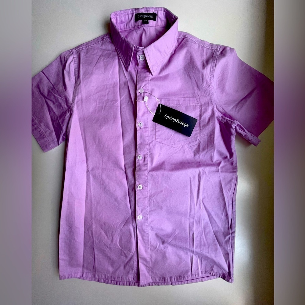 Spring & Gege Lavender Purple Short Sleeve Button Down Shirt Size 9-10 y…